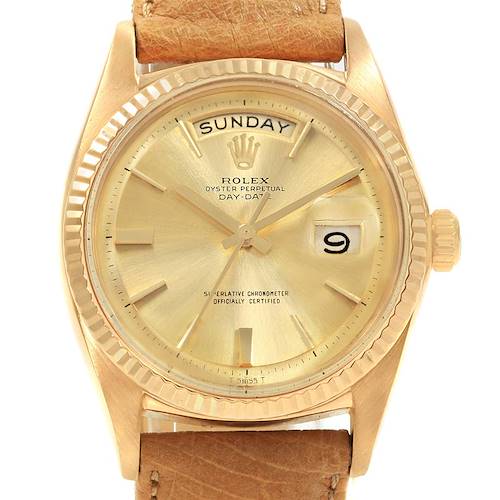 Photo of Rolex President Day-Date 18k Yellow Gold Brown Strap Mens Watch 1803