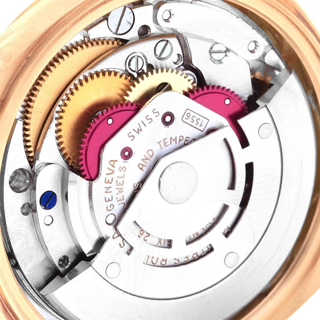 This image shows the intricate internal mechanical movement of the Rolex President 1803 Men's Yellow Gold Champagne Dial 1803 Men's Yellow Gold Champagne Dial watch model.