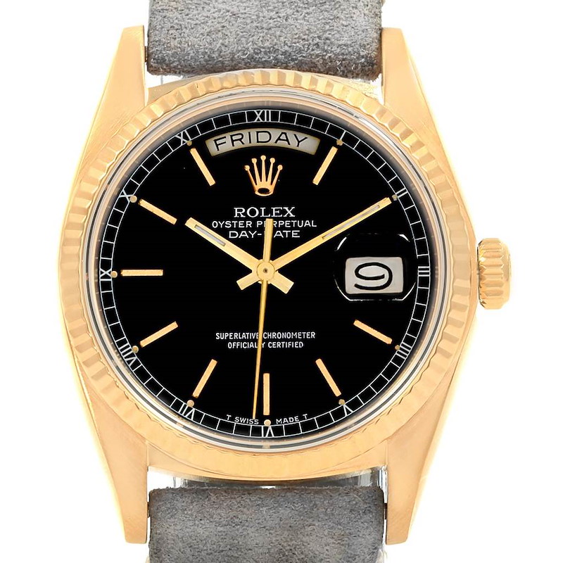 Rolex President Day-Date Yellow Gold Black Dial Mens Watch 18078 SwissWatchExpo