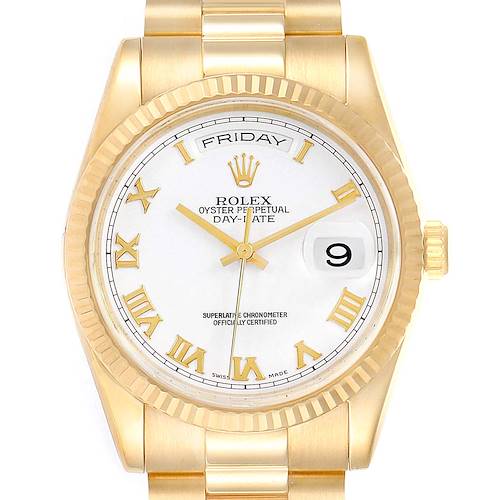 Photo of Rolex President Day Date White Dial Yellow Gold Watch 118238 Box Papers