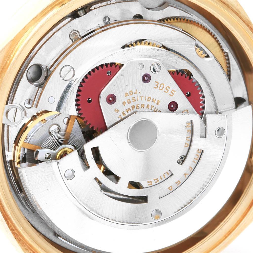 This image shows the internal movement parts of a Rolex President 18078 Men's Yellow Gold Black Dial 18078 Men's Yellow Gold Black Dial model watch from a top-down angle.