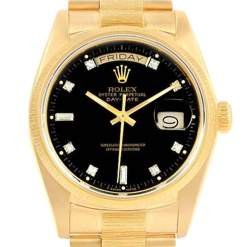 Photo of Rolex President Day-Date Yellow Gold Black Diamond Dial Watch 18078