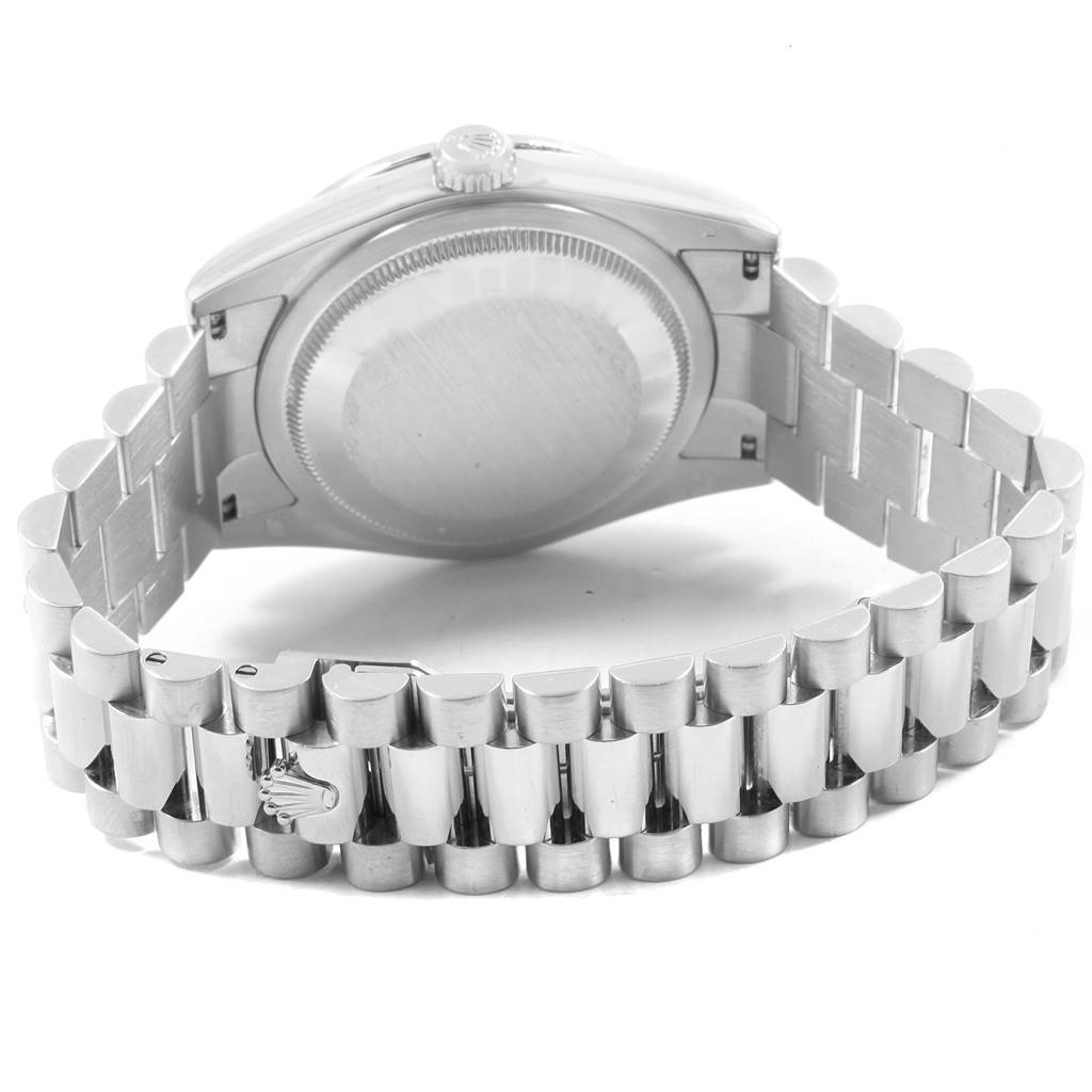 This image shows the back and bracelet of a Rolex President 118206 Men's Platinum Blue Dial 118206 Men's Platinum Blue Dial model watch.