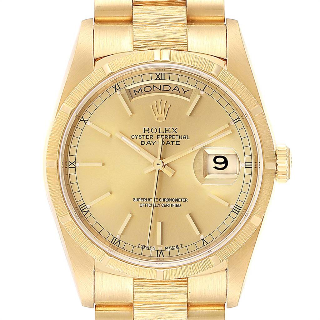 Rolex Day-Date President 36mm Yellow Gold Bark Finish Mens Watch 18248 ...