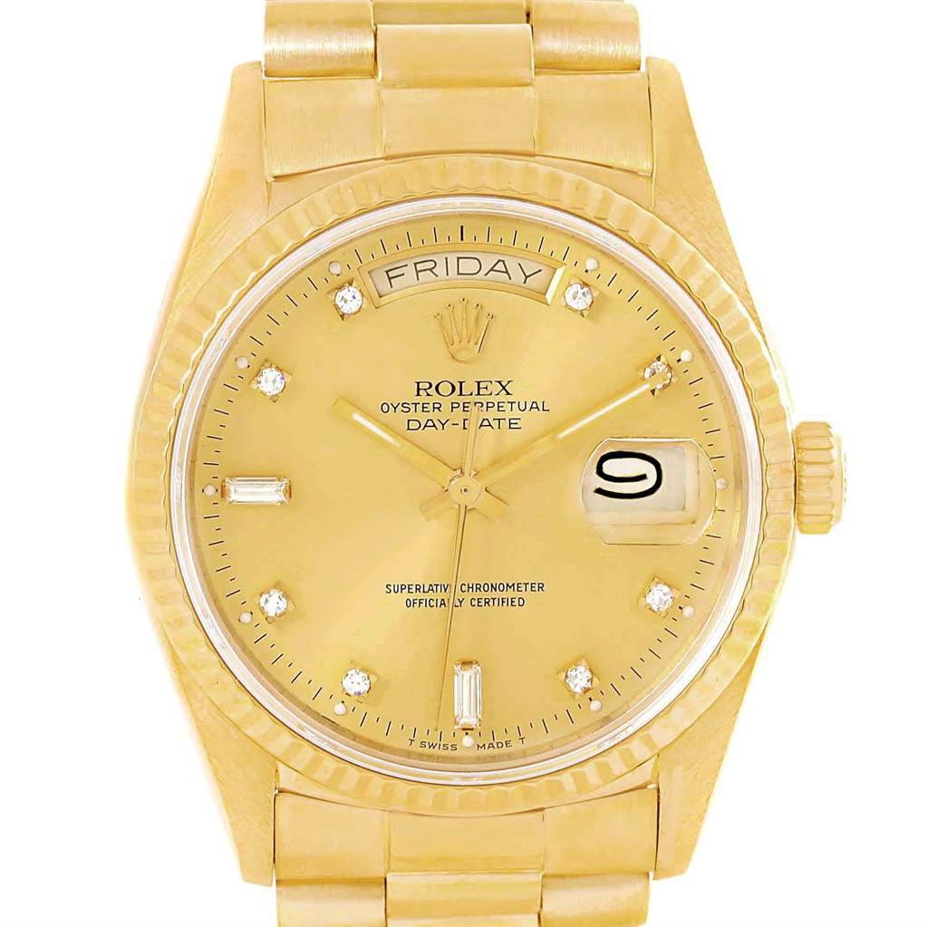 Rolex President Day Date 18k Yellow Gold Diamond Watch 18038 ...