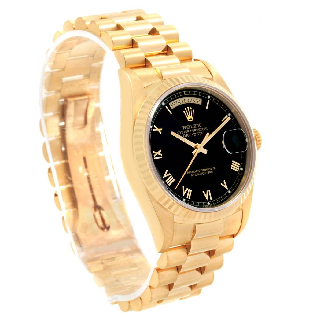 Rolex President Day-Date Yellow Gold Black Roman Dial Mens Watch 18238 ...