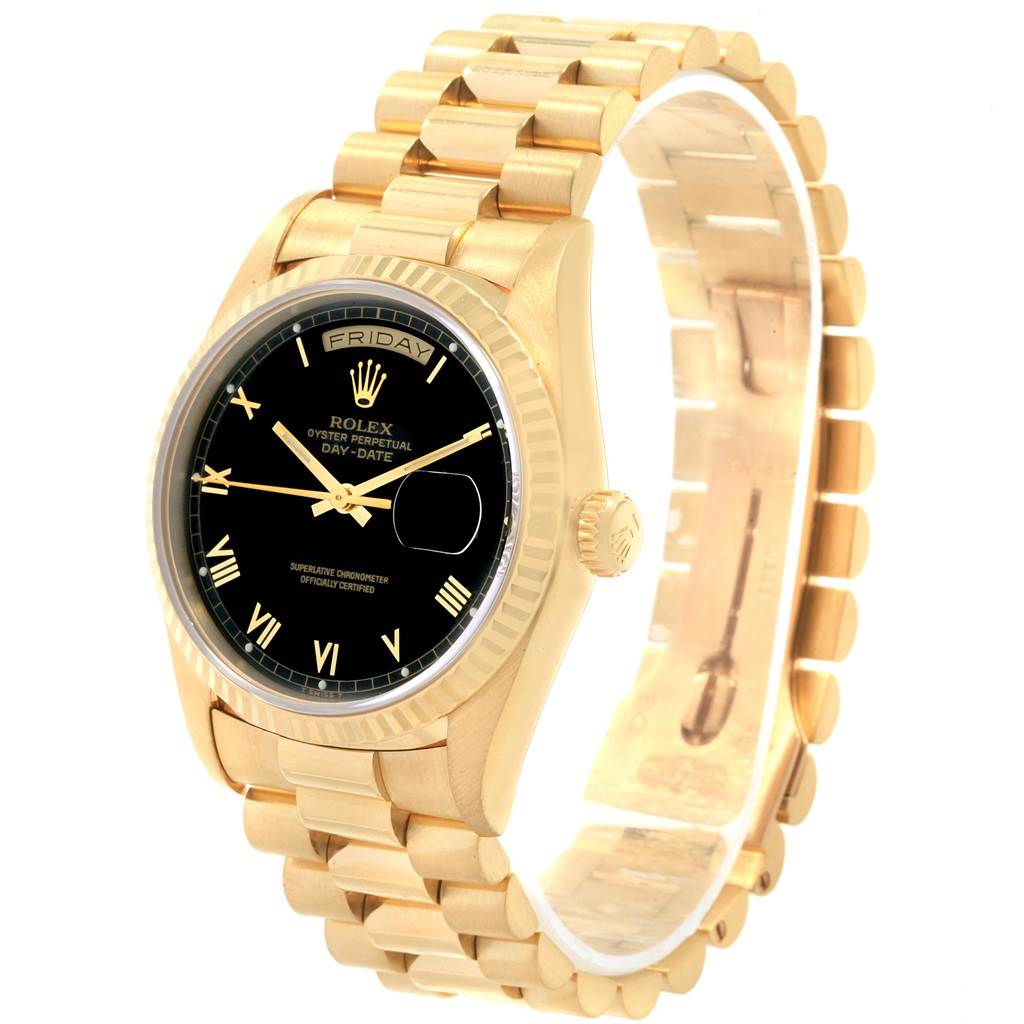 Rolex President Day-Date Yellow Gold Black Roman Dial Mens Watch 18238 ...