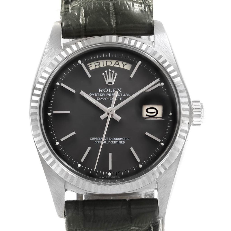 Rolex President Day-Date White Gold Matte Black Dial Mens Watch 1803 SwissWatchExpo