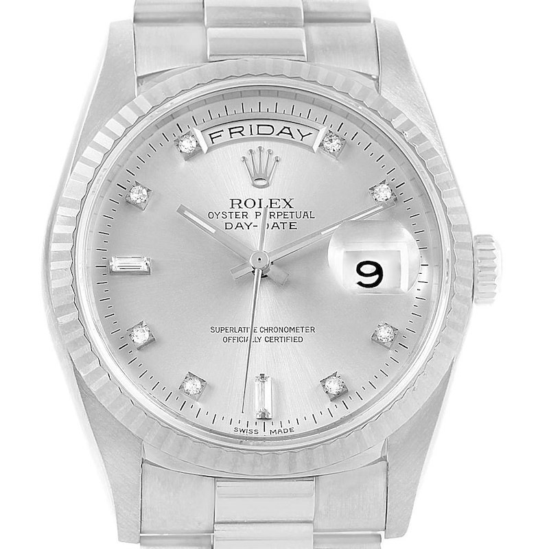 Rolex President Day-Date 18k White Gold Diamond Mens Watch 18239 SwissWatchExpo