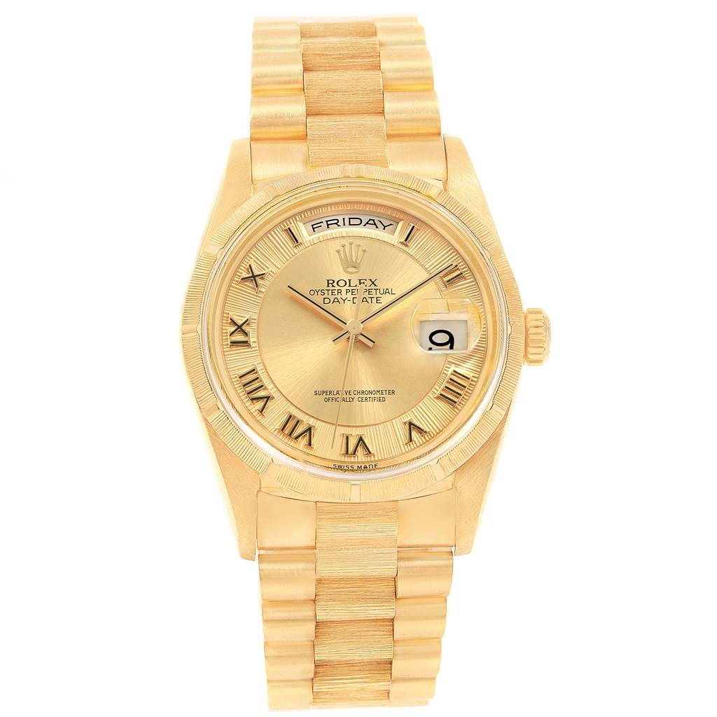 Rolex Day-Date President 36 Yellow Gold Roman Dial Mens Watch 18248 ...