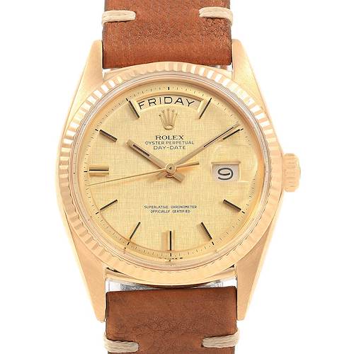 Photo of Rolex President Day-Date Yellow Gold Linen Dial Vintage Mens Watch 1803