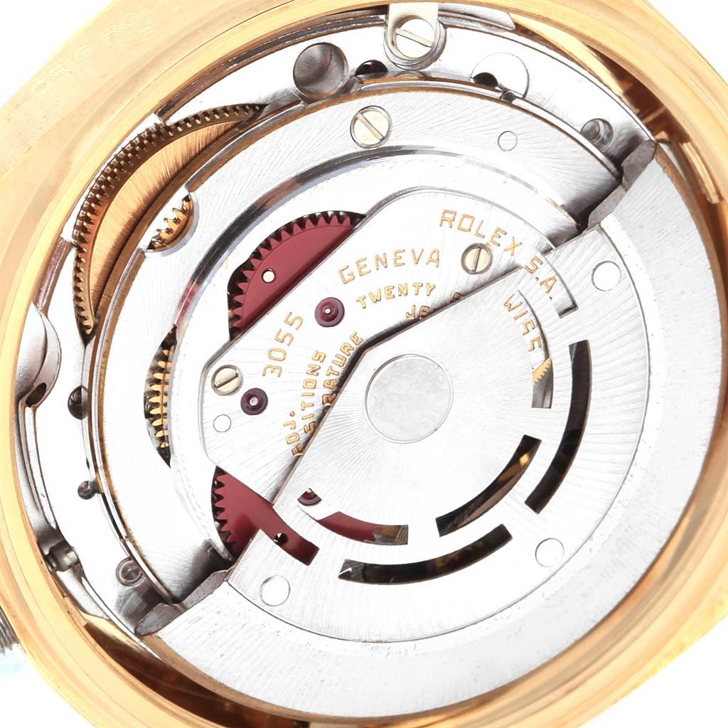 The image shows the movement mechanism of a Rolex President 18078 Men
s Yellow Gold Champagne Dial 18078 Men
s Yellow Gold Champagne Dial model watch from the back angle.