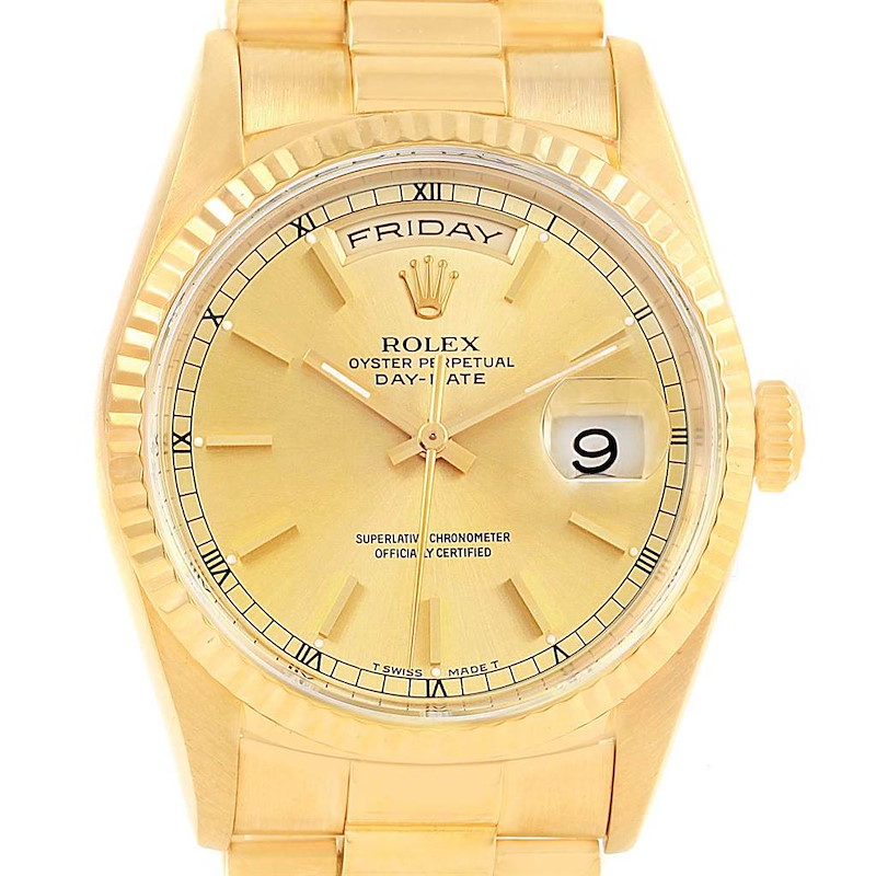 Rolex President Day-Date 36 Yellow Gold Champagne Dial Mens Watch 18238 SwissWatchExpo
