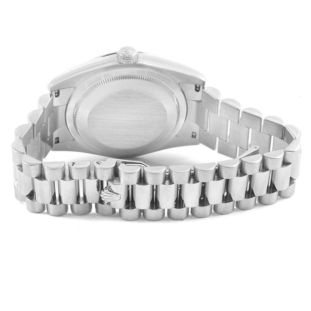 This image shows the back case and bracelet of a Rolex President 118239 Men's White Gold Black Dial 118239 Men's White Gold Black Dial model watch, viewed from the rear.