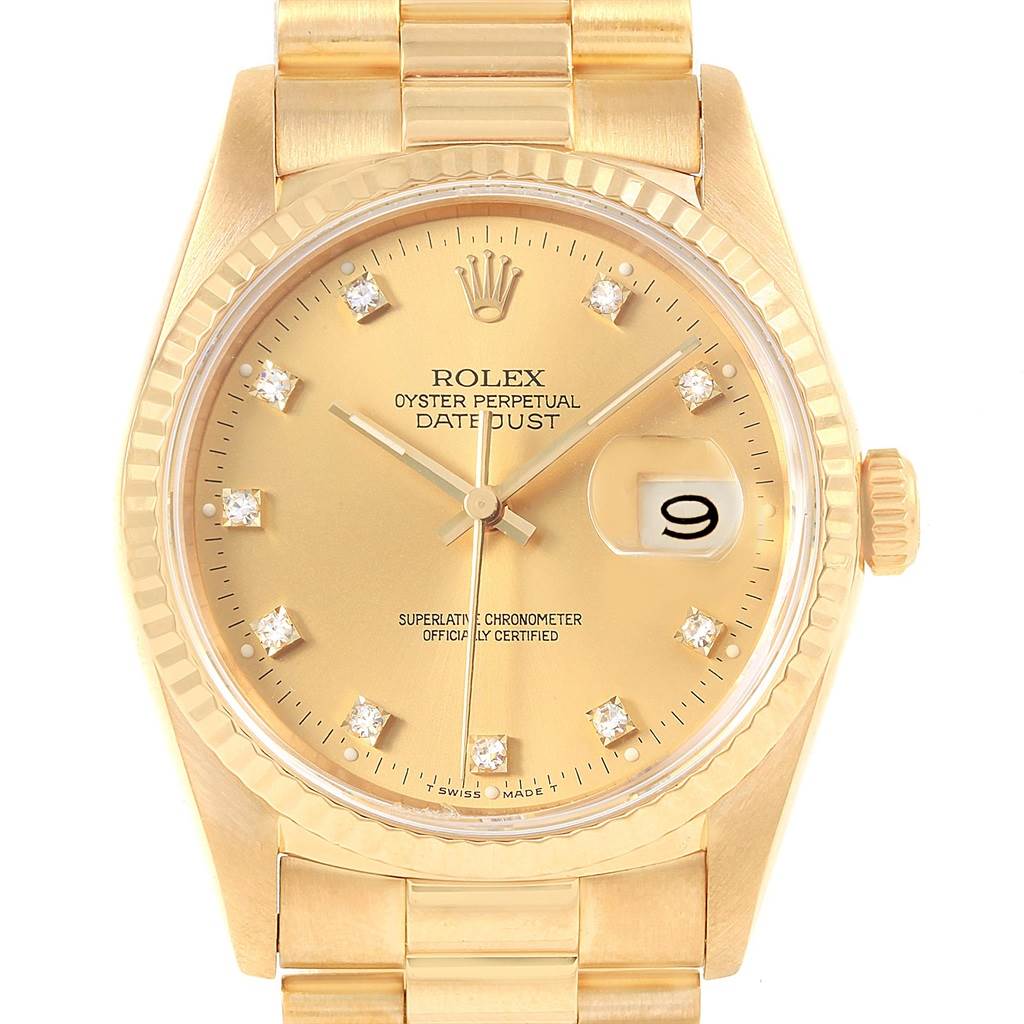 Rolex Date 18k Yellow Gold Diamond Dial Automatic Mens Watch 16238 ...