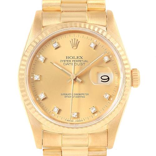 Photo of Rolex Date 18k Yellow Gold Diamond Dial Automatic Mens Watch 16238