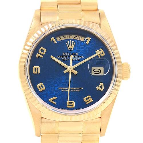 Photo of Rolex President Day-Date Yellow Gold Blue Jubilee Dial Mens Watch 18038