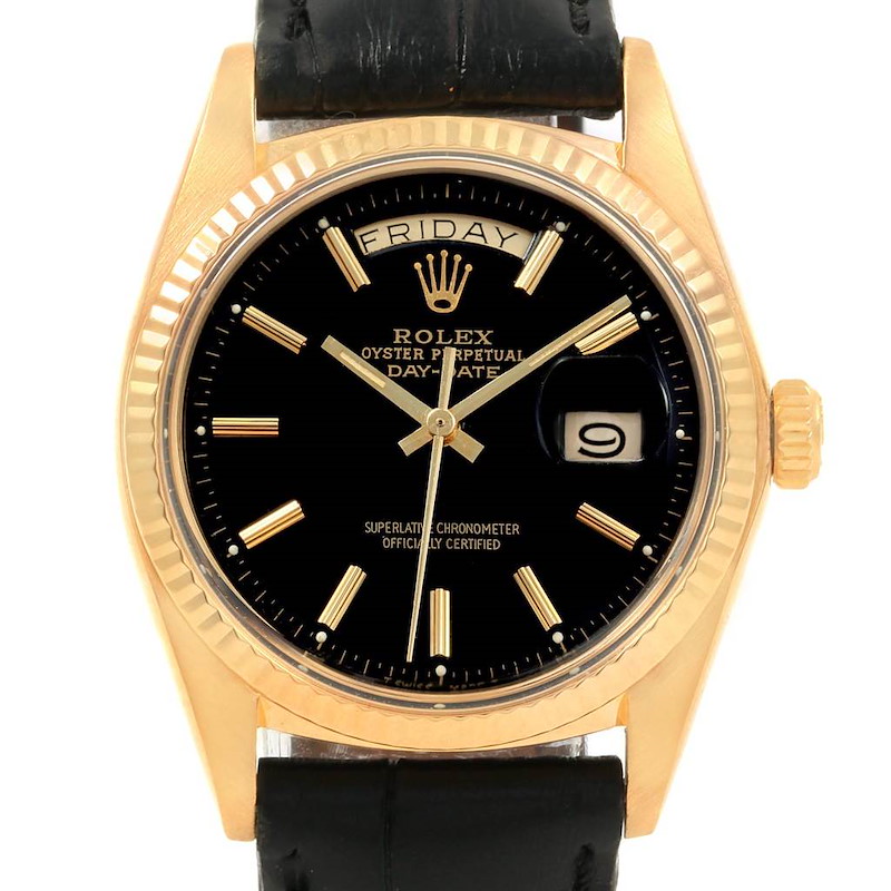 Rolex President Day-Date Yellow Gold Black Dial Mens Watch 1803 SwissWatchExpo