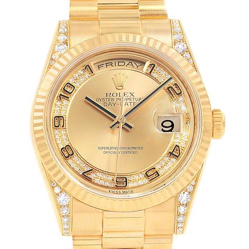 Photo of Rolex President Day-Date Yellow Gold Myriad Diamond Mens Watch 118338