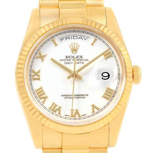 Photo of Rolex President Day Date White Dial Yellow Gold Watch 118238 Box Papers