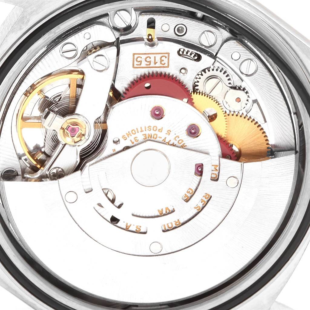 This is a close-up image of the movement mechanism inside a Rolex President 18239 Men's White Gold Silver Dial 18239 Men's White Gold Silver Dial model watch.