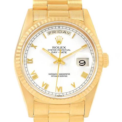 Photo of Rolex President Day Date White Dial Yellow Gold Watch 18238 Box Papers