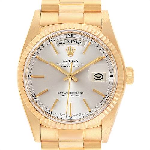Photo of Rolex President Day Date 36mm Yellow Gold Silver Dial Mens Watch 18038
