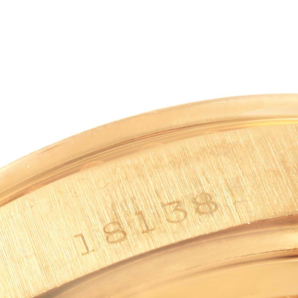 This image shows a close-up of the case back rim with model number 18138 on the Rolex President 18138 Men
s Yellow Gold Champagne Dial 18138 Men
s Yellow Gold Champagne Dial watch.