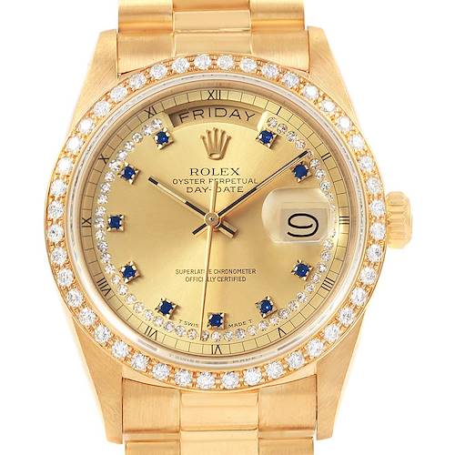 Photo of Rolex President Day-Date Yellow Gold String Diamond Sapphire Watch 18048