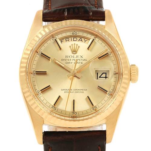 Photo of Rolex President Day-Date 18k Yellow Gold Brown Strap Mens Watch 1804
