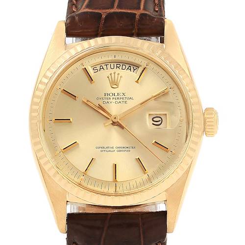 Photo of Rolex President Day-Date 18K Yellow Gold Brown Strap Mens Watch 1807