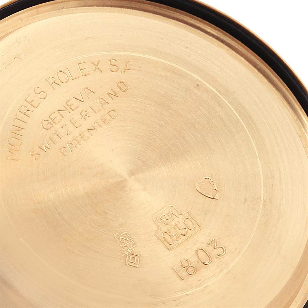 The image shows the inside of the case back for a Rolex President 1803 Men
s Yellow Gold Silver Dial 1803 Men
s Yellow Gold Silver Dial model.