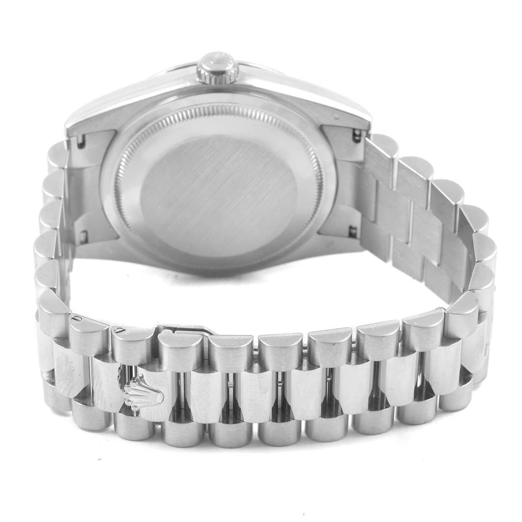 The image shows the back case and bracelet of a Rolex President 118239 Men's White Gold Silver Dial 118239 Men's White Gold Silver Dial model watch in a rear angle.
