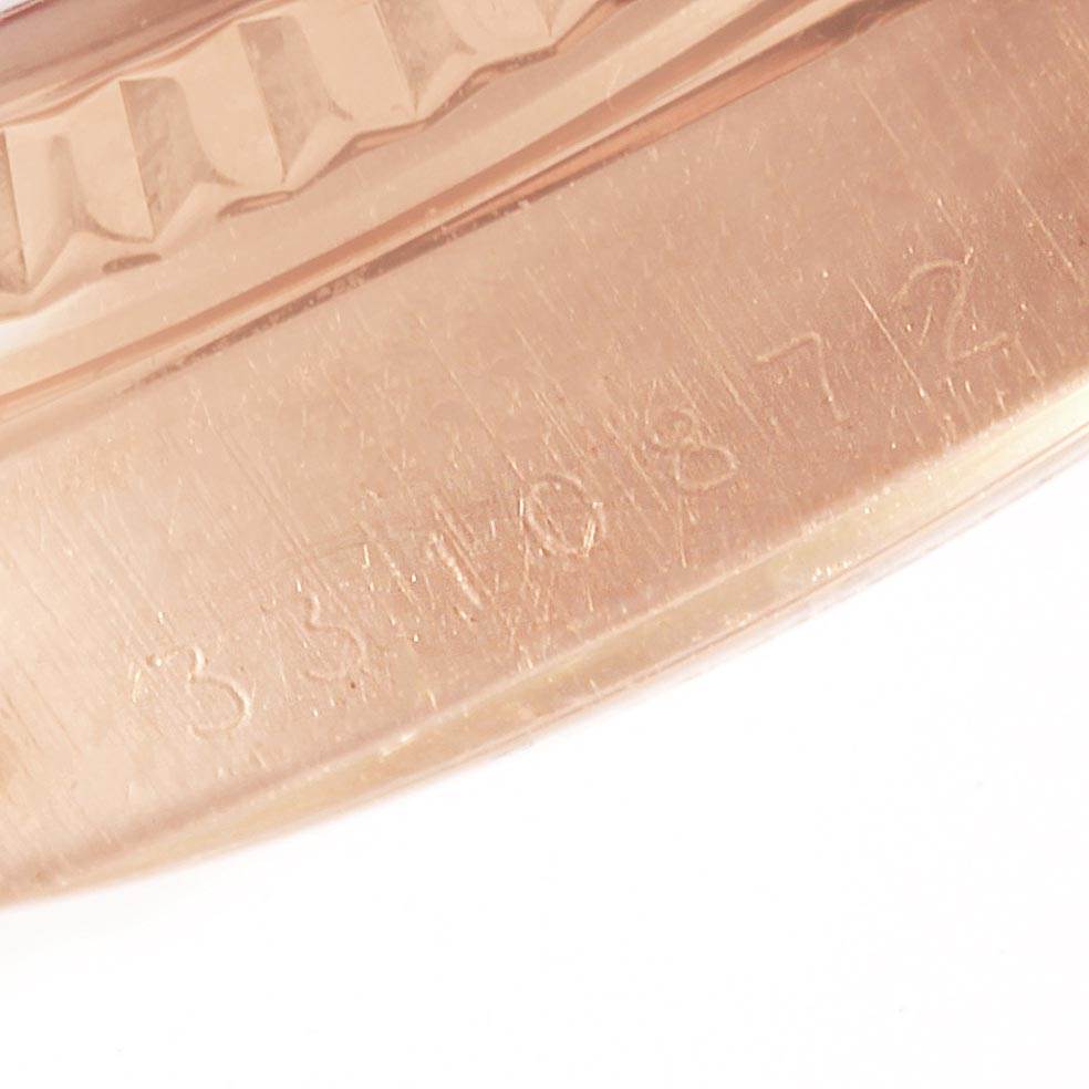 This close-up image shows the engraved serial number on the case back of a Rolex President 1803 Men's Rose Gold Pink Dial 1803 Men's Rose Gold Pink Dial model watch.