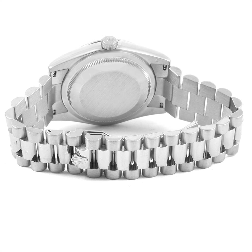 This image shows the back case and bracelet of a Rolex President 118239 Men's White Gold Silver Dial 118239 Men's White Gold Silver Dial model watch.