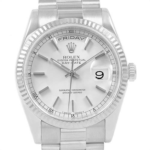 Photo of Rolex Day-Date President White Gold Silver Baton Dial Mens Watch 118239