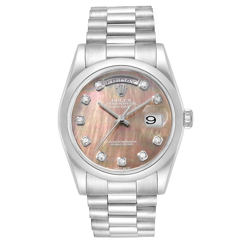 Rolex President Day-Date White Gold MOP Diamond Mens Watch 118209 SwissWatchExpo