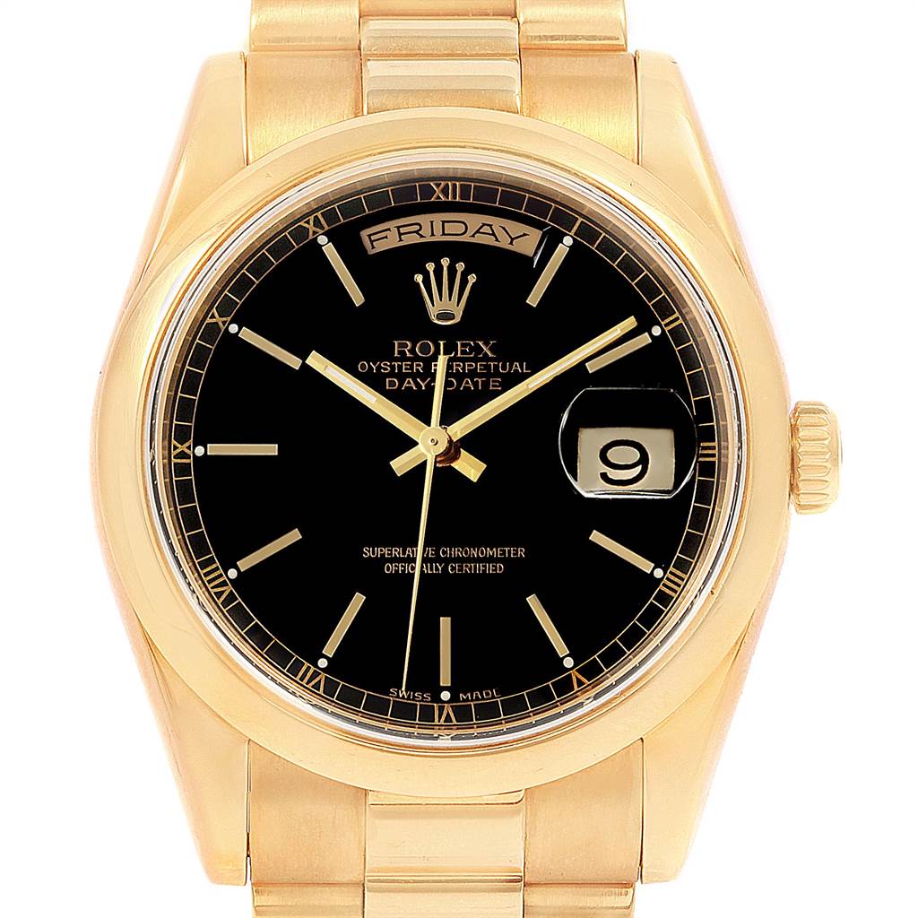 Rolex President Day Date Yellow Gold Black Dial Watch 118208 Box Papers ...