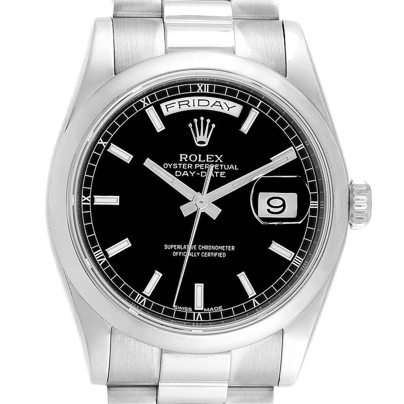 Rolex President Day-Date White Gold Black Dial Mens Watch 118209 SwissWatchExpo