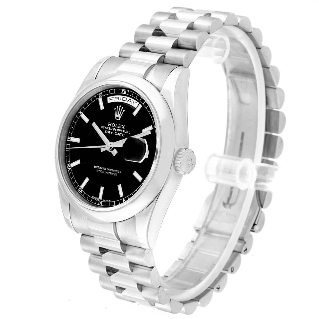 Rolex President Day-Date White Gold Black Dial Mens Watch ...