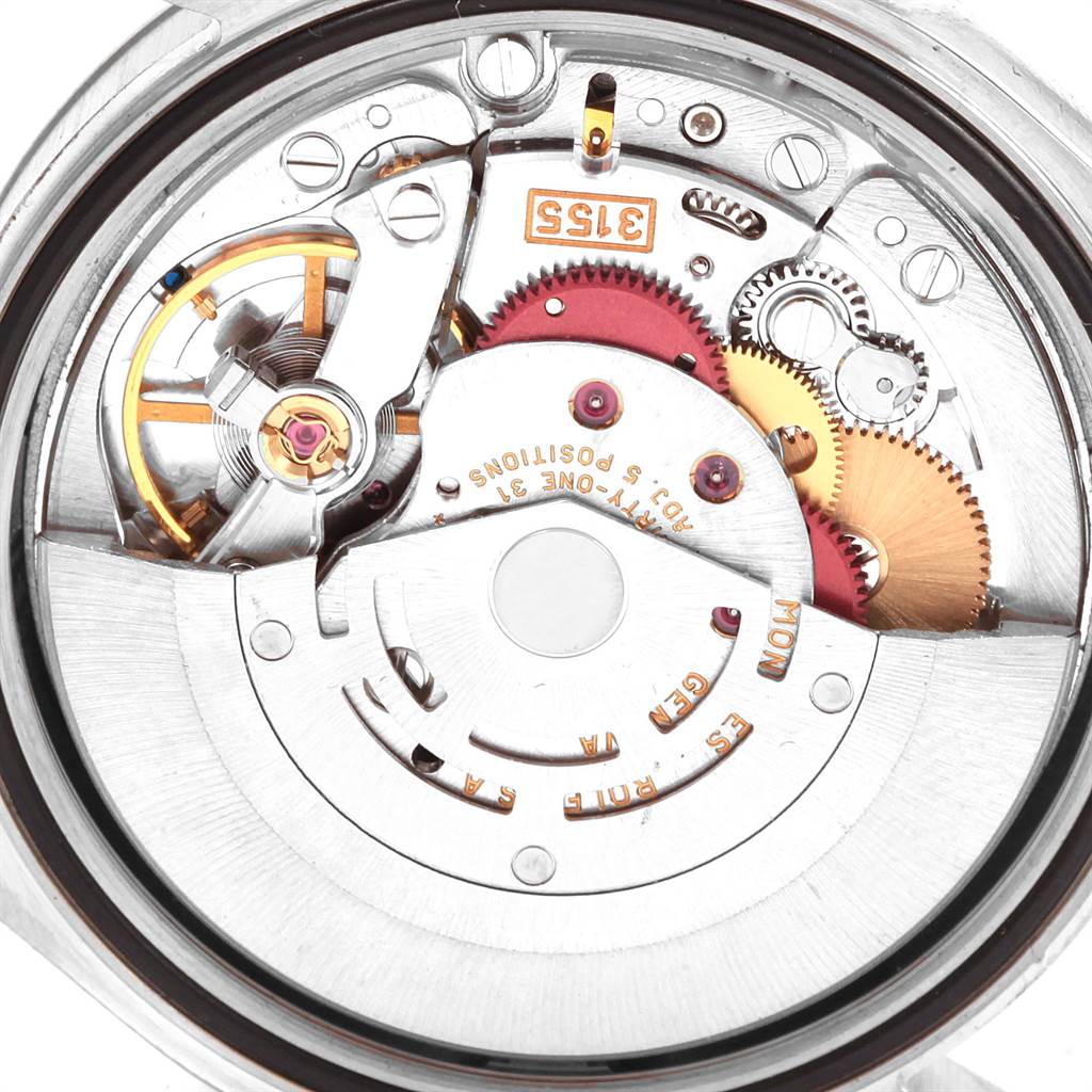 This image shows the inner mechanical movement of a Rolex President 118209 Men's White Gold Black Dial 118209 Men's White Gold Black Dial model watch, viewed from the back.