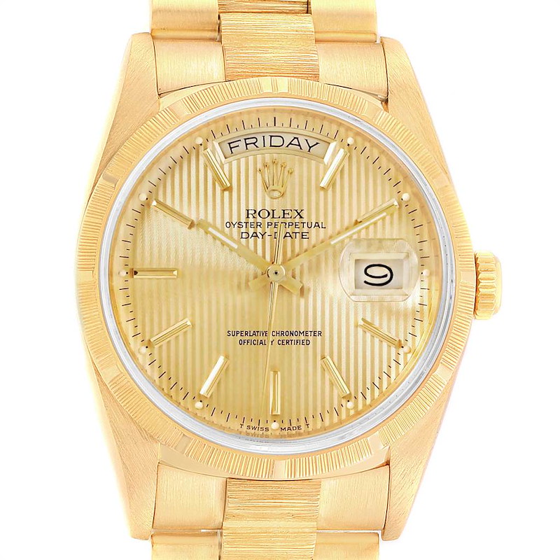 Rolex Day-Date President 36 Yellow Gold Tapestry Dial Mens Watch 18248 SwissWatchExpo