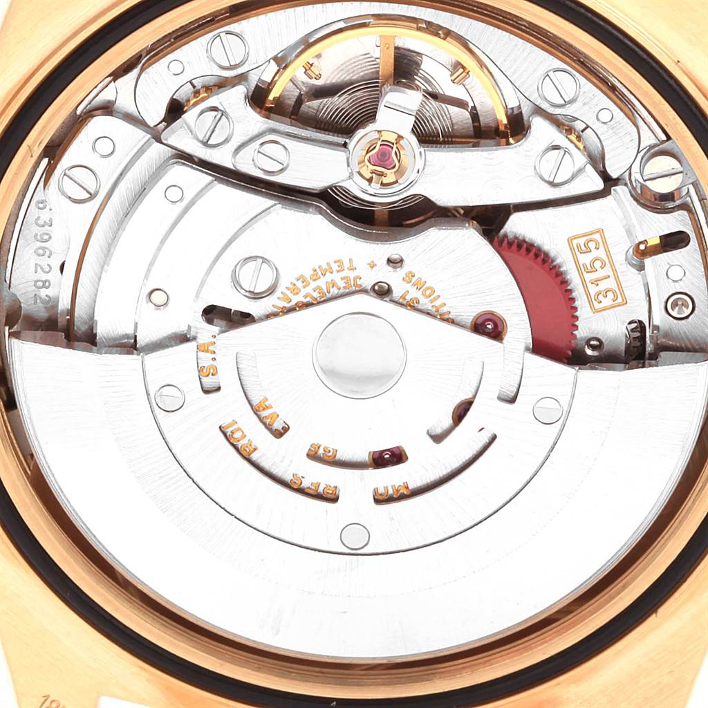 This image shows a close-up view of the movement and internal mechanism of a Rolex President 18248 Men
s Yellow Gold Champagne Dial 18248 Men
s Yellow Gold Champagne Dial model watch.