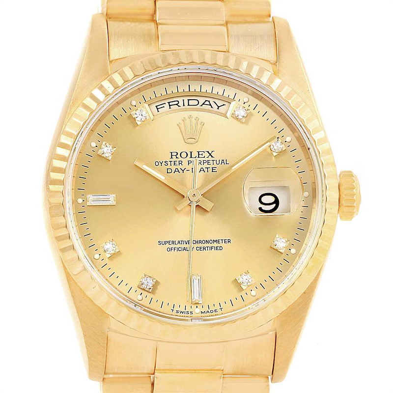 Rolex President Day-Date 36 Yellow Gold Diamond Dial Mens Watch 18238 SwissWatchExpo