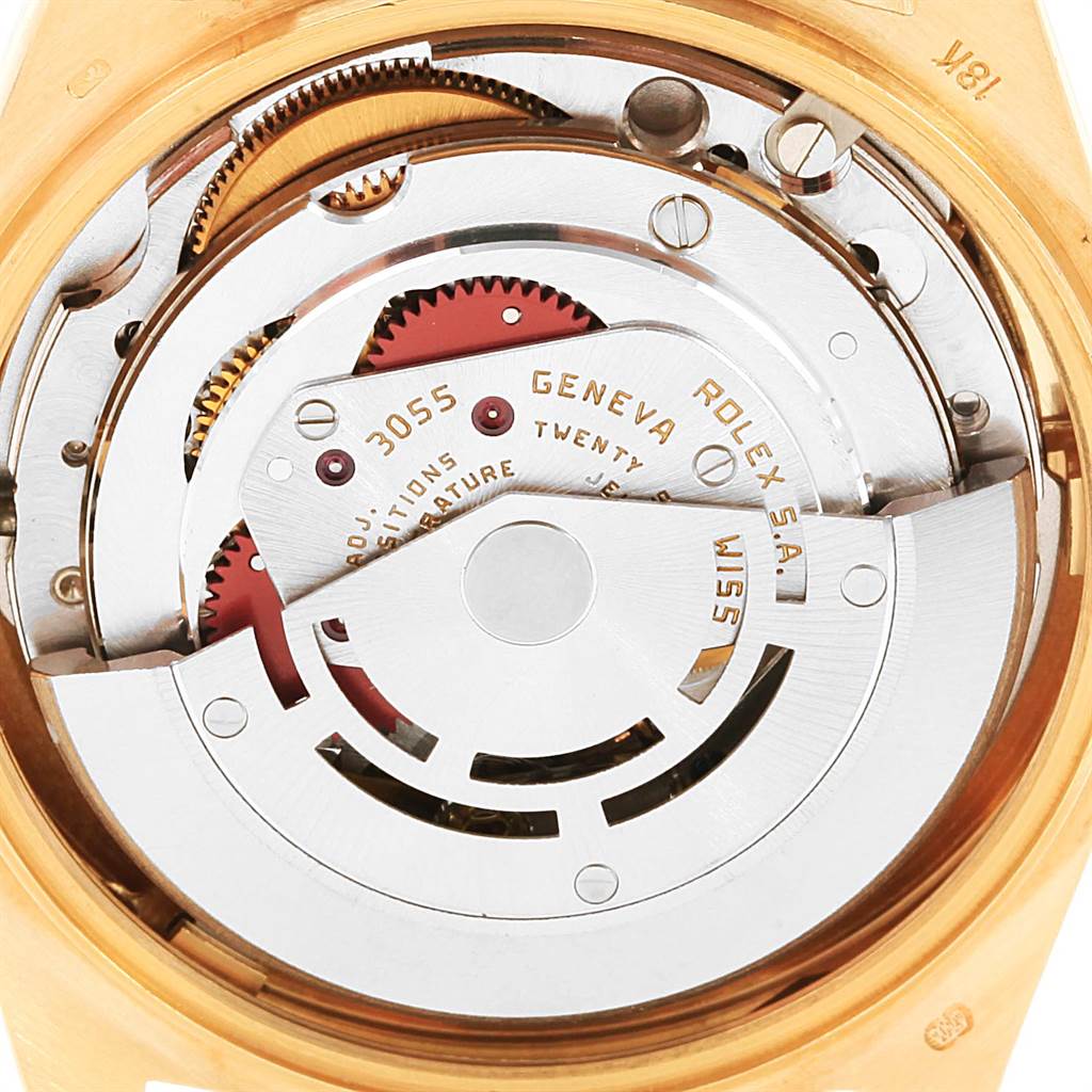 This image shows the inner mechanism, or movement, of the Rolex President 18078 Men
s Yellow Gold Champagne Dial 18078 Men
s Yellow Gold Champagne Dial model watch from the back.
