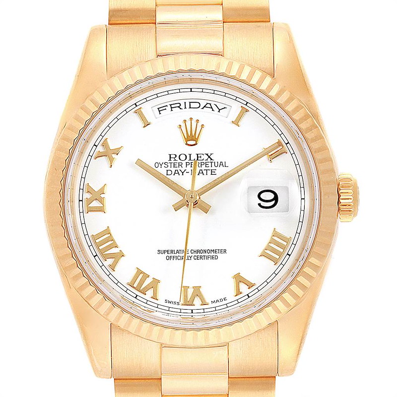 Rolex President Day Date 36 Yellow Gold White Dial Mens Watch 118238 SwissWatchExpo