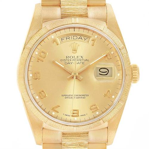 Photo of Rolex President Day Date 36mm Yellow Gold Bark Finish Mens Watch 18078