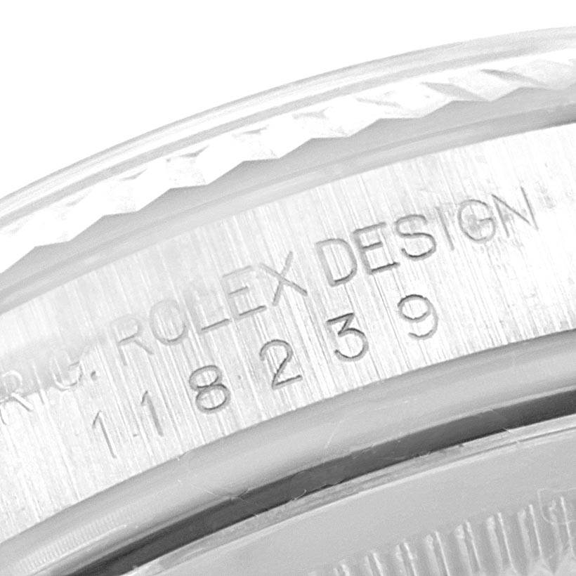 This image shows a close-up of the model number engraving on the side of the Rolex President 118239 Men's White Gold Silver Dial 118239 Men's White Gold Silver Dial watch case.