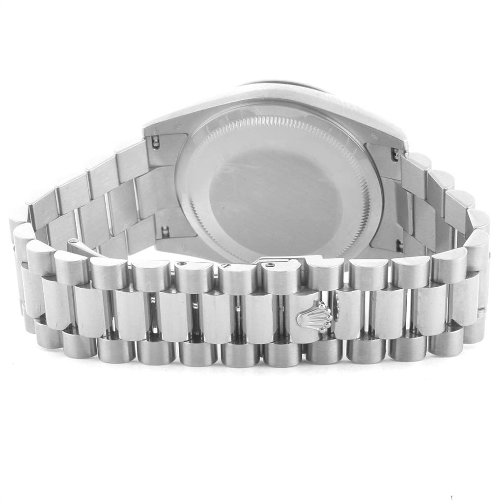 The image shows the back case and bracelet of a Rolex President 118239 Men's White Gold Silver Dial 118239 Men's White Gold Silver Dial model watch from a rear angle.