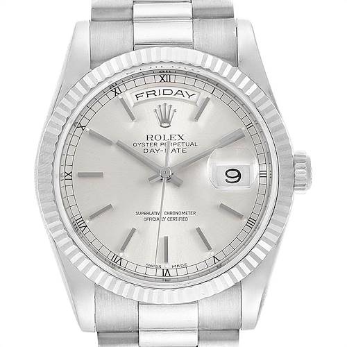 Photo of Rolex Day Date 36mm President White Gold Silver Dial Mens Watch 118239